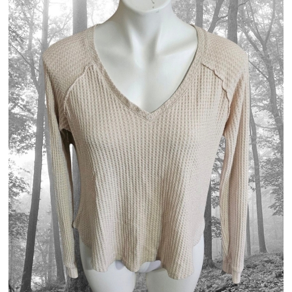 American Eagle Soft & Sexy Plush Waffle Knit V-neck Top Cream Size XS - Picture 1 of 10
